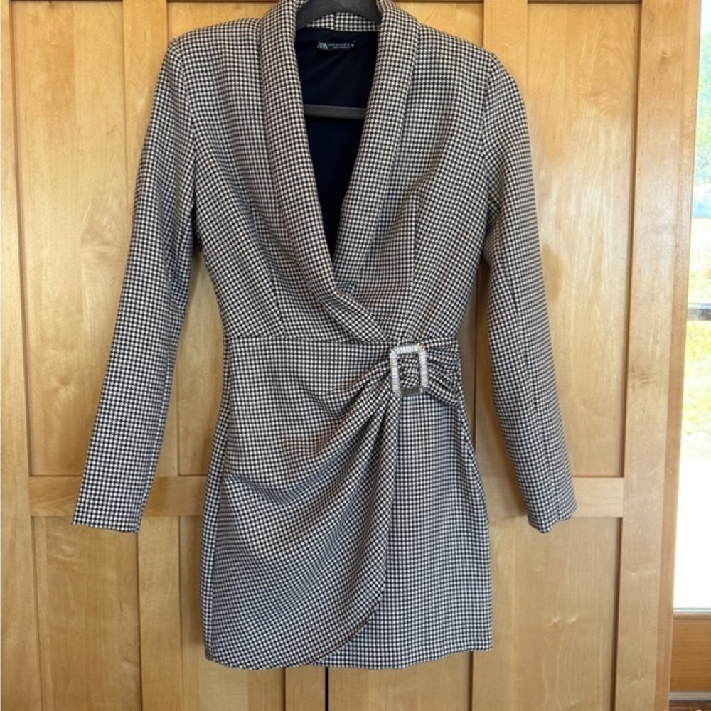 ZARA Houndstooth Belted Blazer Dress XS